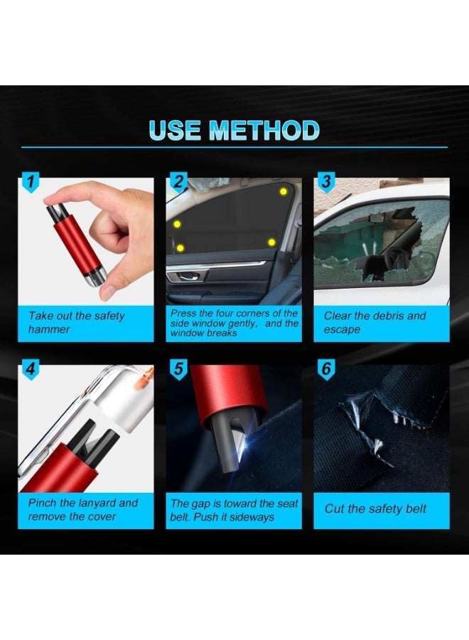 قاطع نافذة الطوارئ للسيارة مقعد حزام الأمان و قاطع الزجاج أداة الهروب من مطرقة سلامة السيارة قاطع نافذة سلاسل المفاتيح أدوات سلامة السيارات 2 قطع أحمر - Image 2